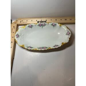 Vintage Hutschenreuther Selb Bavaria Floral Porcelain Serving Dish Gold Trim
